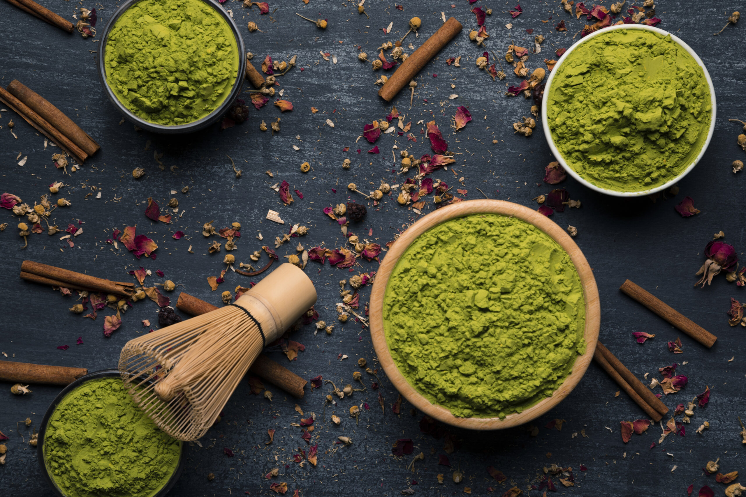 top view traditional asian green tea